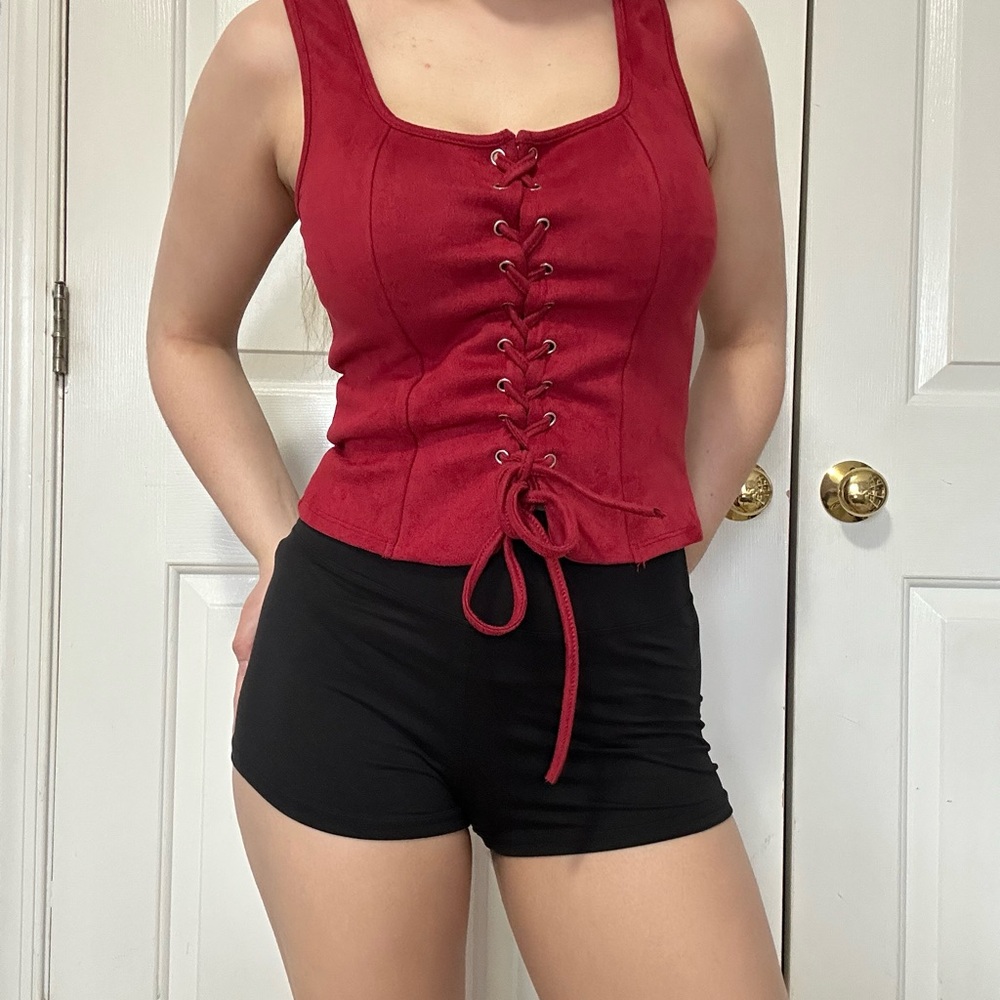 SHEIN Burgundy Lace-Up Corset Top